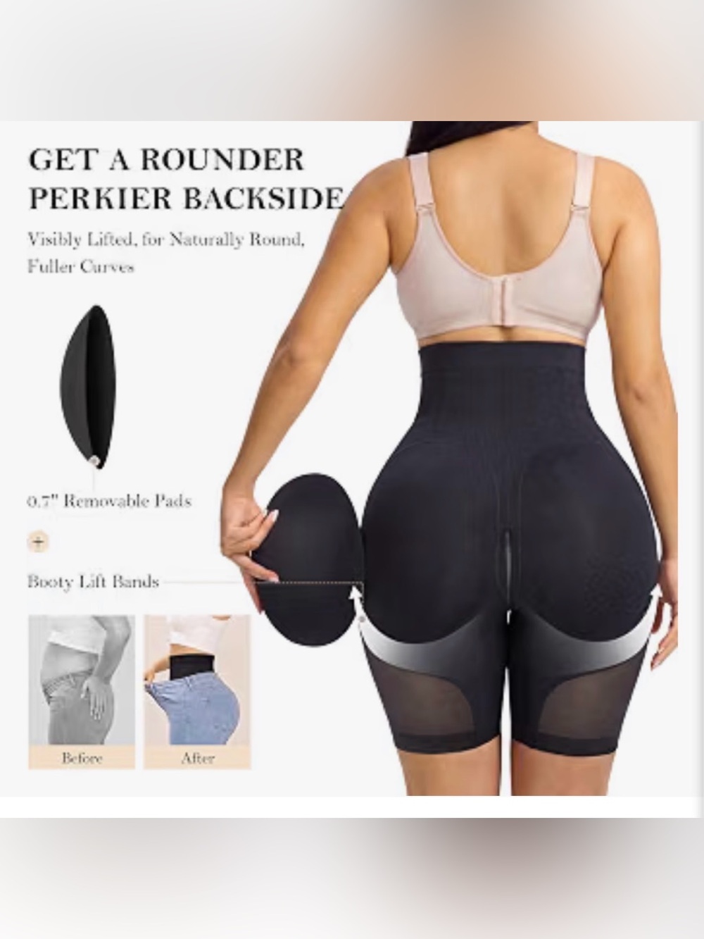 YIANNA Butt Lifter High-Waist Shaping Shorts w/ removable pads - Black NEW Large